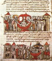 Крещение Владимира и его дружинников (древнерусская миниатюра)